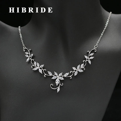 HIBRIDE Beautiful Flower Design Brilliant Cubic Zircon Necklace Earring Sets