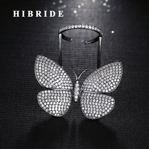 HIBRIDE Beautiful Butterfly Shape Cubic Zirconia Adjustable Rings