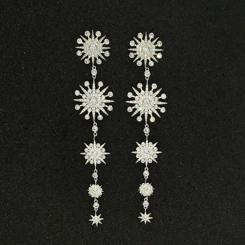 HIBRIDE Sunflower Shape Cubic Zirocnia Stone Long Tassel Charm Drop Earrings E-651