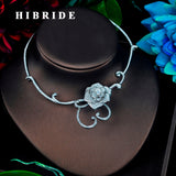 HIBRIDE Bridal Necklace AAA Cubic Zirconia Flower Design Choker Pendant