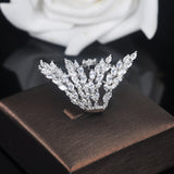 HIBRIDE Beauty Leaf Shape Clear Cubic Zirconia White Gold-Color Women Open Adjustable Finger Ring Anillos For Party Show R-197