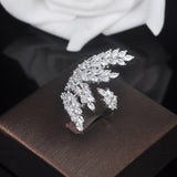 HIBRIDE Beauty Leaf Shape Clear Cubic Zirconia White Gold-Color Women Open Adjustable Finger Ring Anillos For Party Show R-197