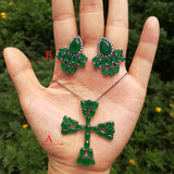 HIBRIDE Bohemia Style Beautiful Green Cubic Zirconia Earring Necklace Set