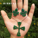 HIBRIDE Bohemia Style Beautiful Green Cubic Zirconia Earring Necklace Set