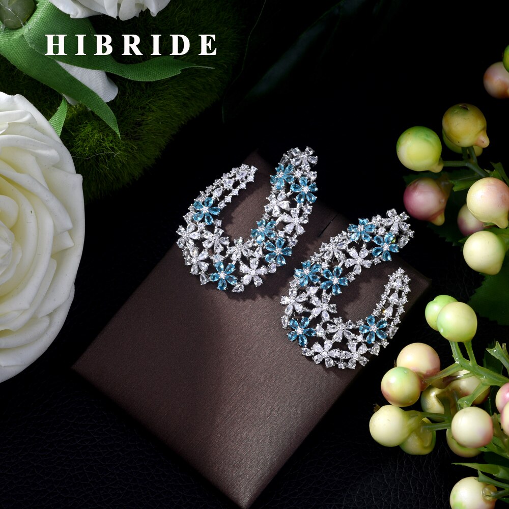 HIBRIDE Bohemia Wedding Stud Earring Multicolor Cubic Zirconia Festival Bijoux Femme E-433