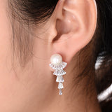 HIBRIDE Tassel AAA Cubic Zirconia Pearl Earrings E-214