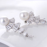 HIBRIDE Tassel AAA Cubic Zirconia Pearl Earrings E-214
