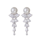 HIBRIDE Tassel AAA Cubic Zirconia Pearl Earrings E-214