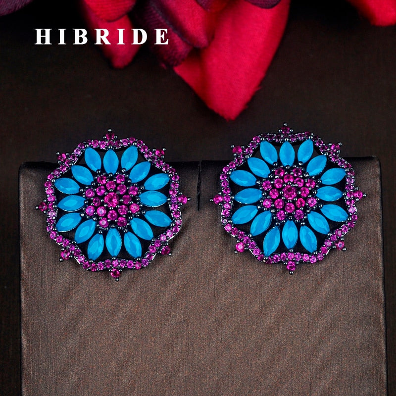 HIBRIDE Brazil Style Multicolor Flower Shape Cubic Zirconia Stud Earring E-753