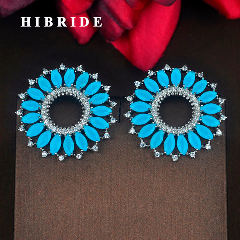 HIBRIDE Light Blue Mariquse Cut Flower Stud Earrings boucle d'oreille E-759