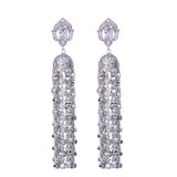 HIBRIDE Luxury White Austrian Crystal Stone Tassel Long Pendant Earrings E-198