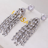 HIBRIDE Luxury White Austrian Crystal Stone Tassel Long Pendant Earrings E-198