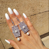 HIBRIDE Micro Cubic Zirconia Pave Gold Color Pearl Drop Earrings E-677