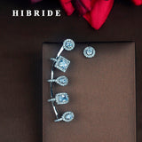 HIBRIDE New Style Round Square Cubic Zirconia Stud Earring E-757