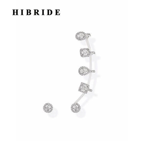 HIBRIDE New Style Round Square Cubic Zirconia Stud Earring E-757