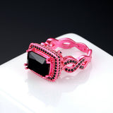 HIBRIDE Black Cubic Zirconia Pink Gold Color Ring