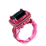 HIBRIDE Black Cubic Zirconia Pink Gold Color Ring