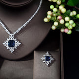 HIBRIDE Brilliant AAA Cubic Zirconia Blue Dubai Bridal Jewelry Sets