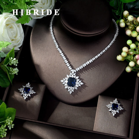 HIBRIDE Brilliant AAA Cubic Zirconia Blue Dubai Bridal Jewelry Sets