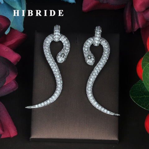 HIBRIDE Brilliant Snake Design Micro Cubic Zircon Drop Earrings E-938