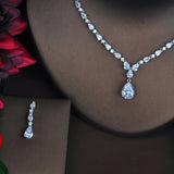 HIBRIDE Brilliant Water Drop Shape Cubic Zirconia Bridal Necklace Set