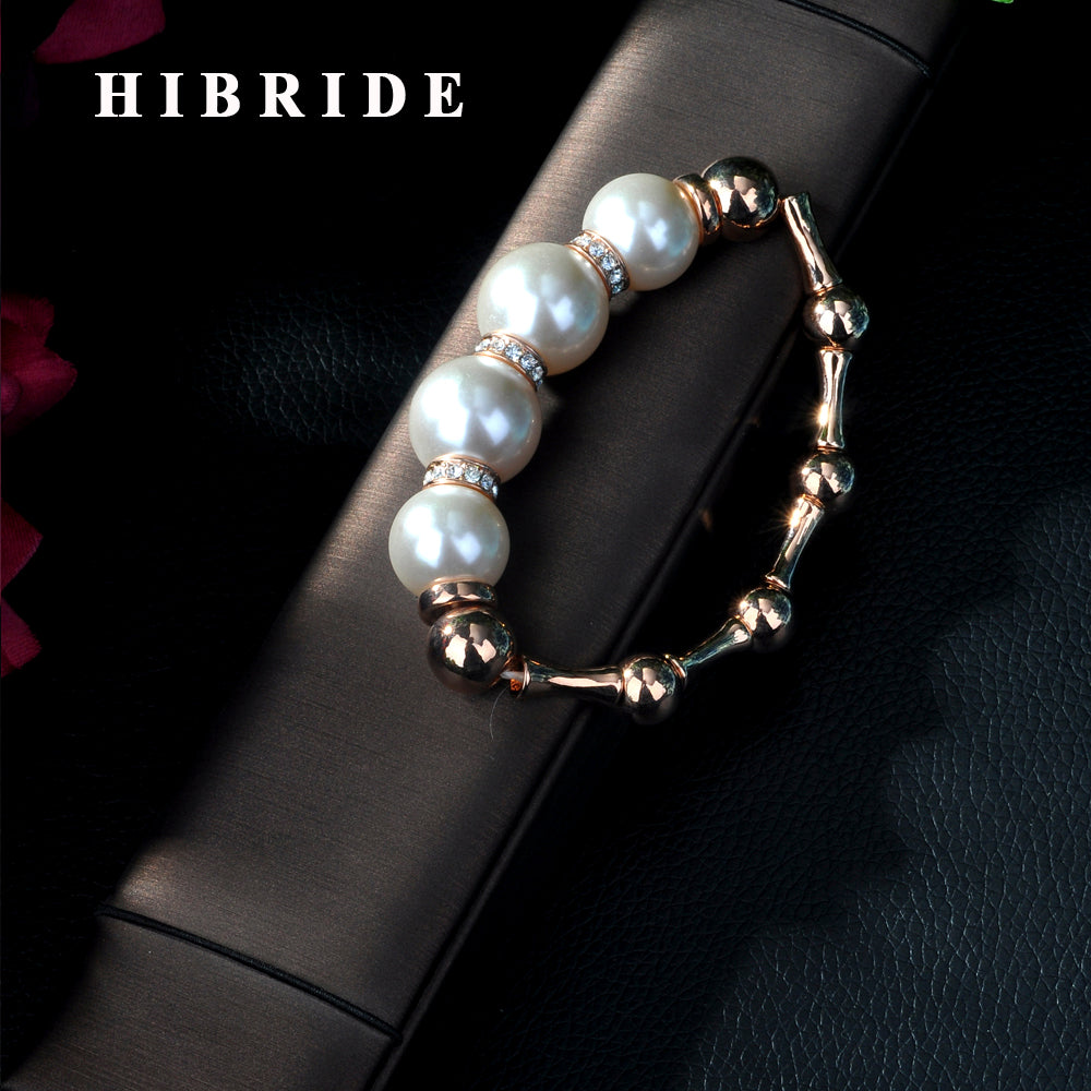 HIBRIDE Classic Rose Gold Color Mona Lisa Bracelets Bangles with Pearl Stone B-33