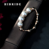 HIBRIDE Classic Rose Gold Color Mona Lisa Bracelets Bangles with Pearl Stone B-33