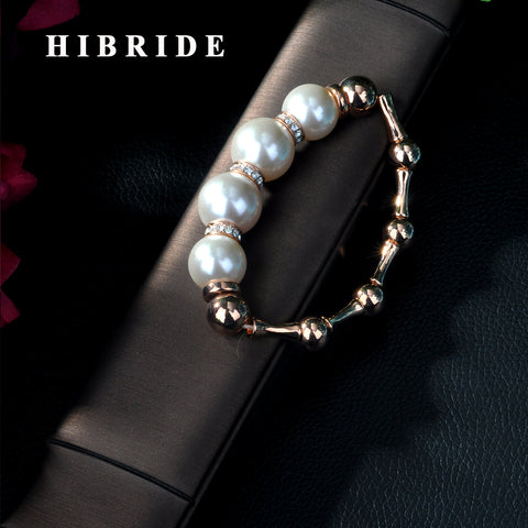 HIBRIDE Classic Rose Gold Color Mona Lisa Bracelets Bangles with Pearl Stone B-33