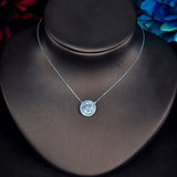 HIBRIDE Classic Round Shape Shiny Full CZ Pendant Necklace