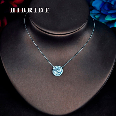 HIBRIDE Classic Round Shape Shiny Full CZ Pendant Necklace