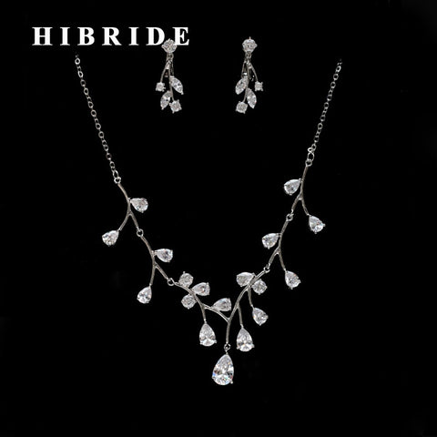 HIBRIDE Clear Cubic Zirconia Brazil Style Luxury Necklace Earrings Set