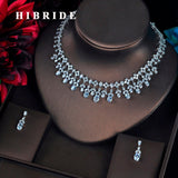 HIBRIDE Clear Water Drop Pear Cut Cubic Zircon Bridal Jewelry Set