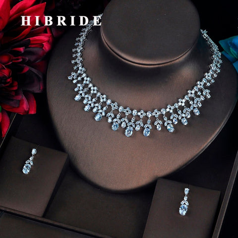 HIBRIDE Clear Water Drop Pear Cut Cubic Zircon Bridal Jewelry Set