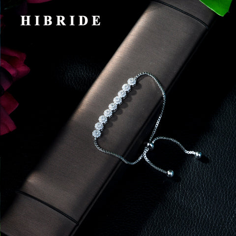 HIBRIDE Delicate Sliver Color Girl Adjustable Baguette Bracelet Stacked Cubic Zircon Bracelet B-43