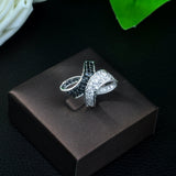 HIBRIDE Elegant Angel Wing Feather Full Cubic Zirconia Pave Ring