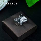 HIBRIDE Elegant Angel Wing Feather Full Cubic Zirconia Pave Ring