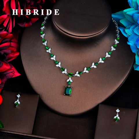 HIBRIDE Elegant Design Green Cubic Zircon Necklace Set