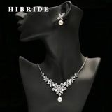 HIBRIDE Elegant Flower Shape AAA Cubic Zirconia Necklace Earrings Nigerian Beads Necklace Jewelry Sets