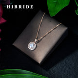 HIBRIDE Rose Gold Color Pendant Necklace With Crystal CZ Pave Water Drop Shape