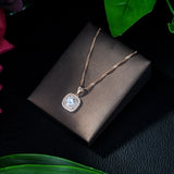 HIBRIDE Rose Gold Color Pendant Necklace With Crystal CZ Pave Water Drop Shape
