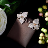 HIBRIDE Lucky Flower Multicolor AAA CZ Pave Stud Earrings E-440