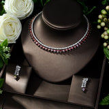 HIBRIDE Clear Bright CZ Water Drop Pendant White Gold-Color Charm Necklace Set