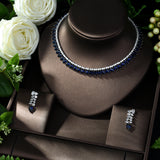 HIBRIDE Clear Bright CZ Water Drop Pendant White Gold-Color Charm Necklace Set