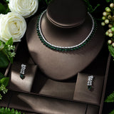 HIBRIDE Clear Bright CZ Water Drop Pendant White Gold-Color Charm Necklace Set