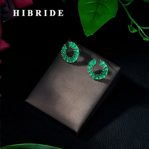 HIBRIDE Geometric Cubic Zirconia Stones Flower Stud Earring E-394