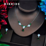 HIBRIDE Brilliant AAA Green Cubic Zircon Bridal Necklace Sets