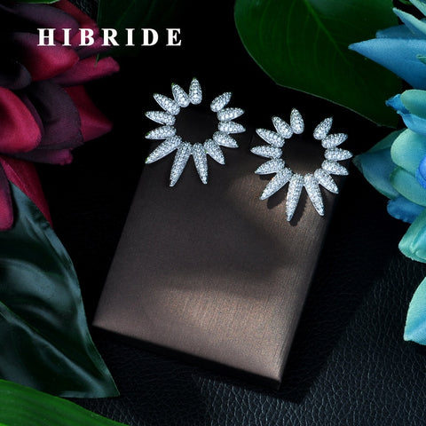 HIBRIDE Geometry Flower Full Mirco Paved Cubic Zirconia Stud Earring E-52