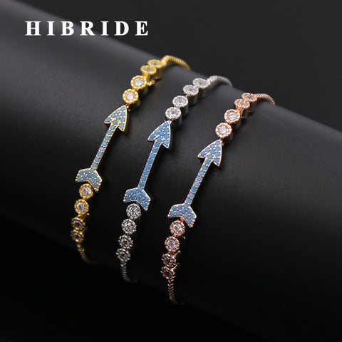 HIBRIDE Blue Cubic Zircon Women Bridal Bracelets&Bangles Arrow Design Adjustable Size Bracelet B-89