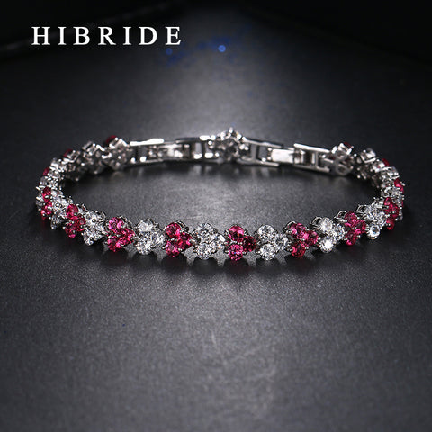 HIBRIDE White Red Heart Shape Cubic Zirconia Charm Bracelets