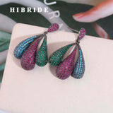 HIBRIDE Colorful AAA Micro CZ Pave Big Bangle Drop Earrings E-891